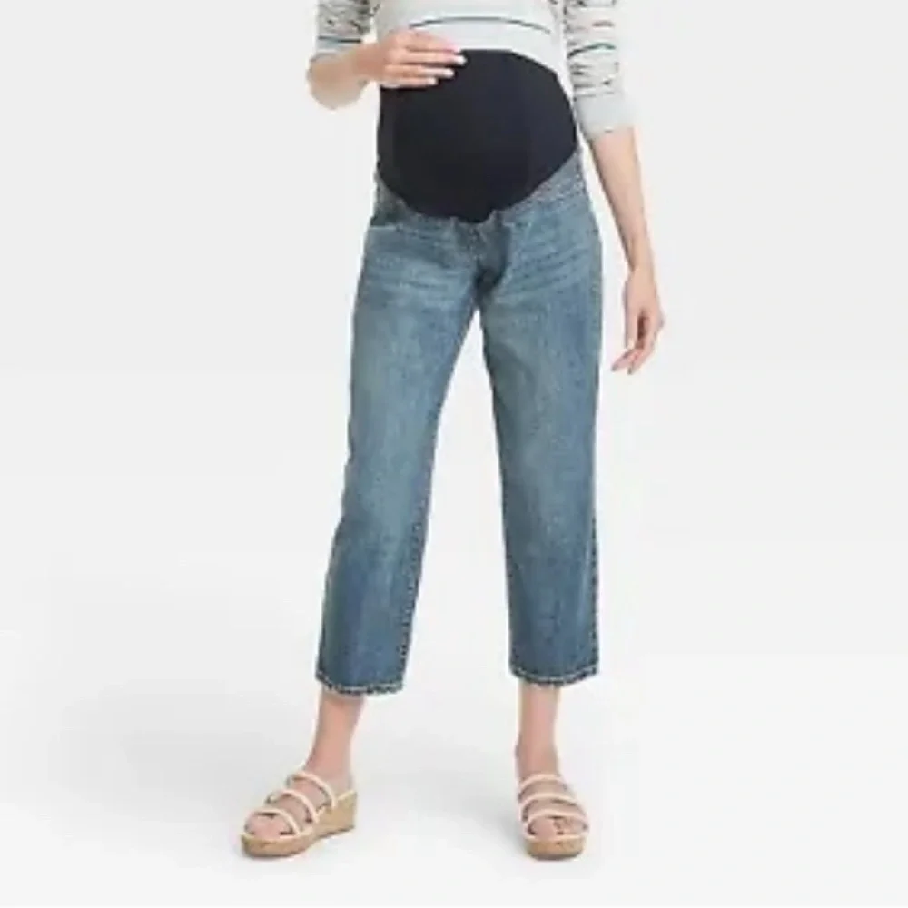 New Isabel Maternity Women's Maternity Blue Denim Jeans with Belly Panel sz 8 - Picture 2 of 9